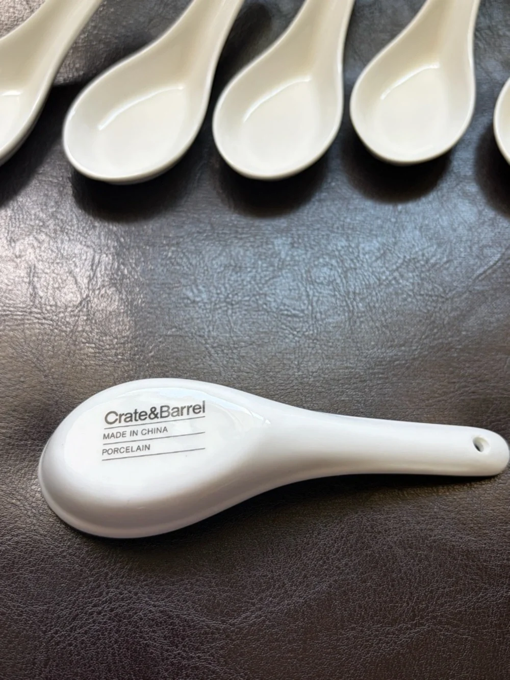 Crate&Barrel Cream Ceramic Asian Soup Spoons - Set of 6